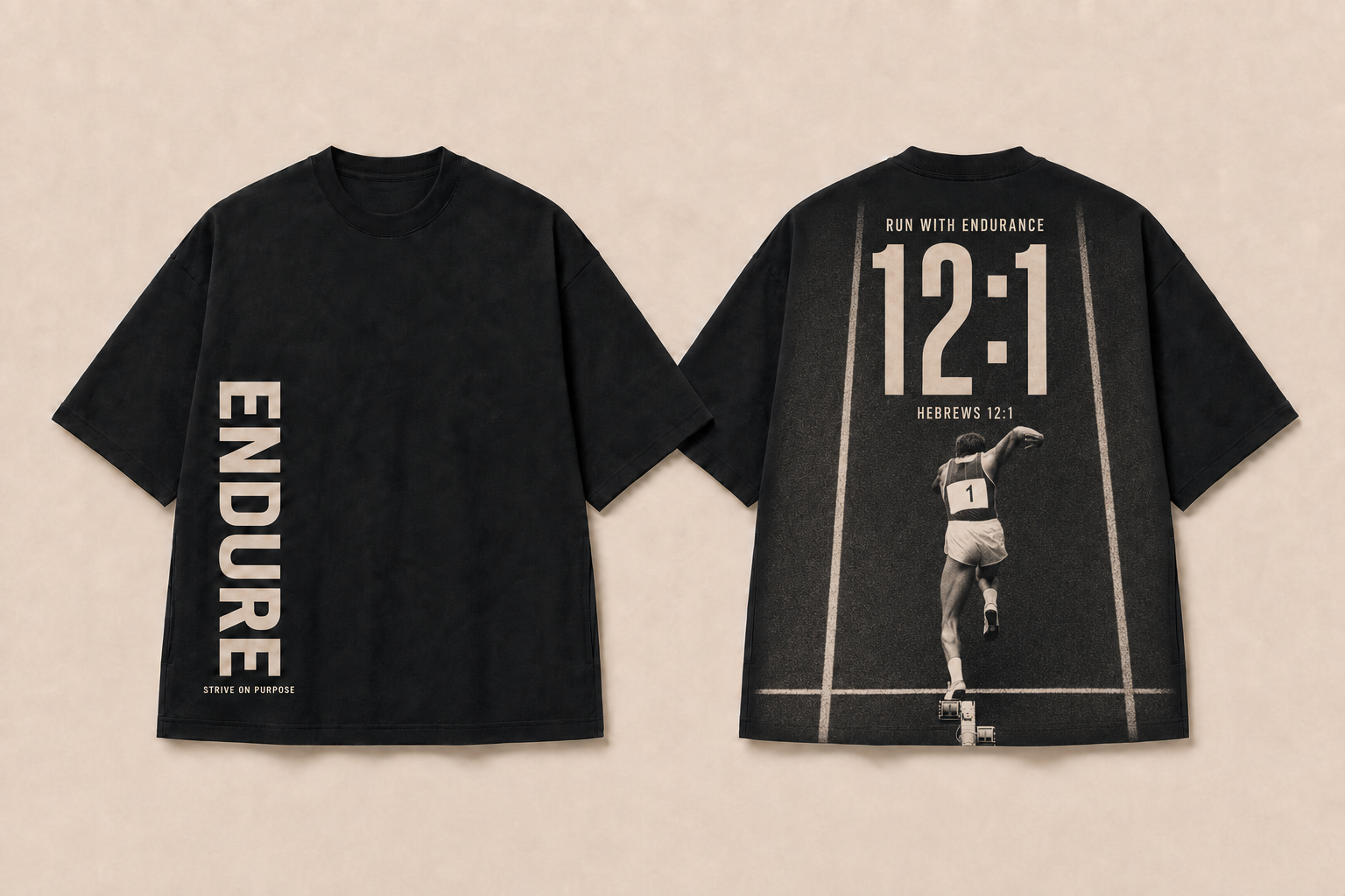 Front and back of the black Endure Oversized Tee